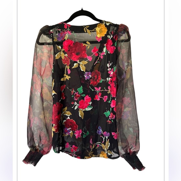 Boston Proper Floral Sheer Sleeve Organza Blouse New Excellent Size S - Picture 4 of 9